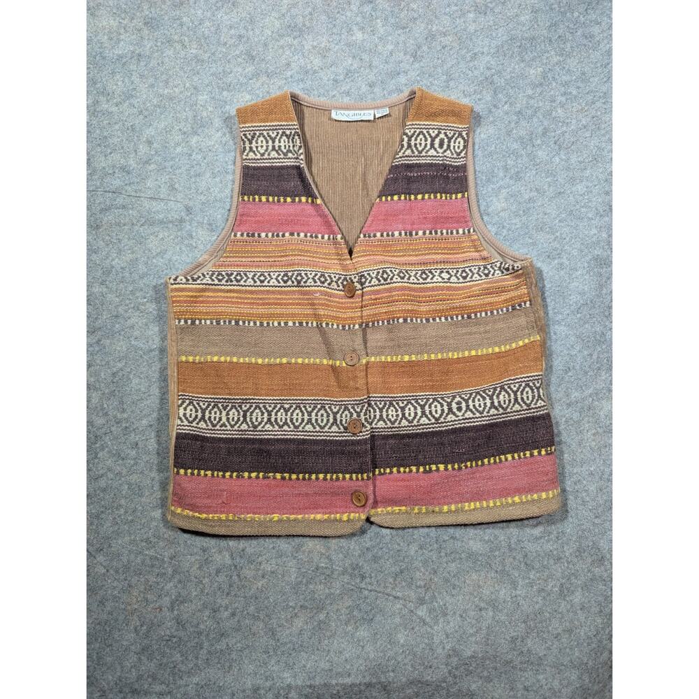 Vintage Tangibles Tapestry Gilet M Beige Womens Button Vest Western Size Medium